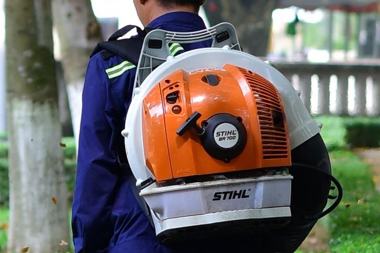 Backpack blower carried on the job